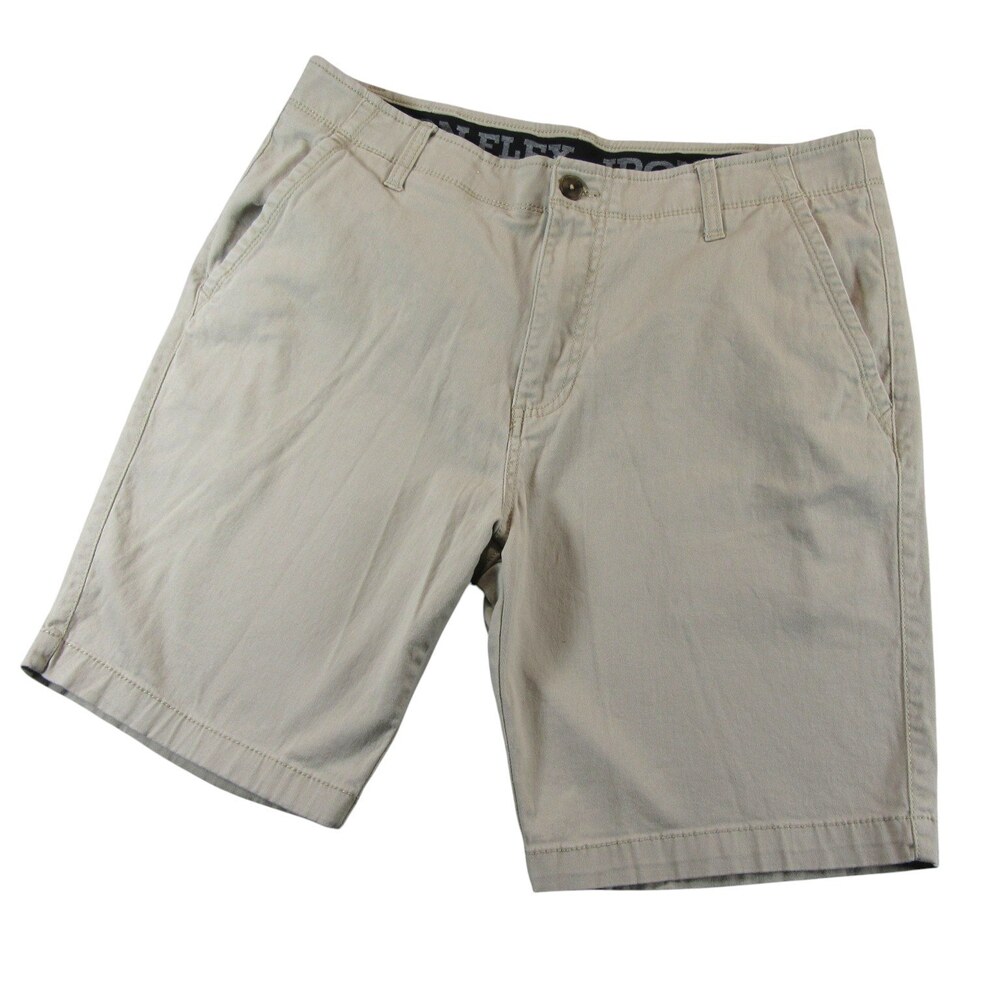 Iron Co Mens Chino Shorts 34 x 9 Beige Stretch Cotton Flex Pocket
